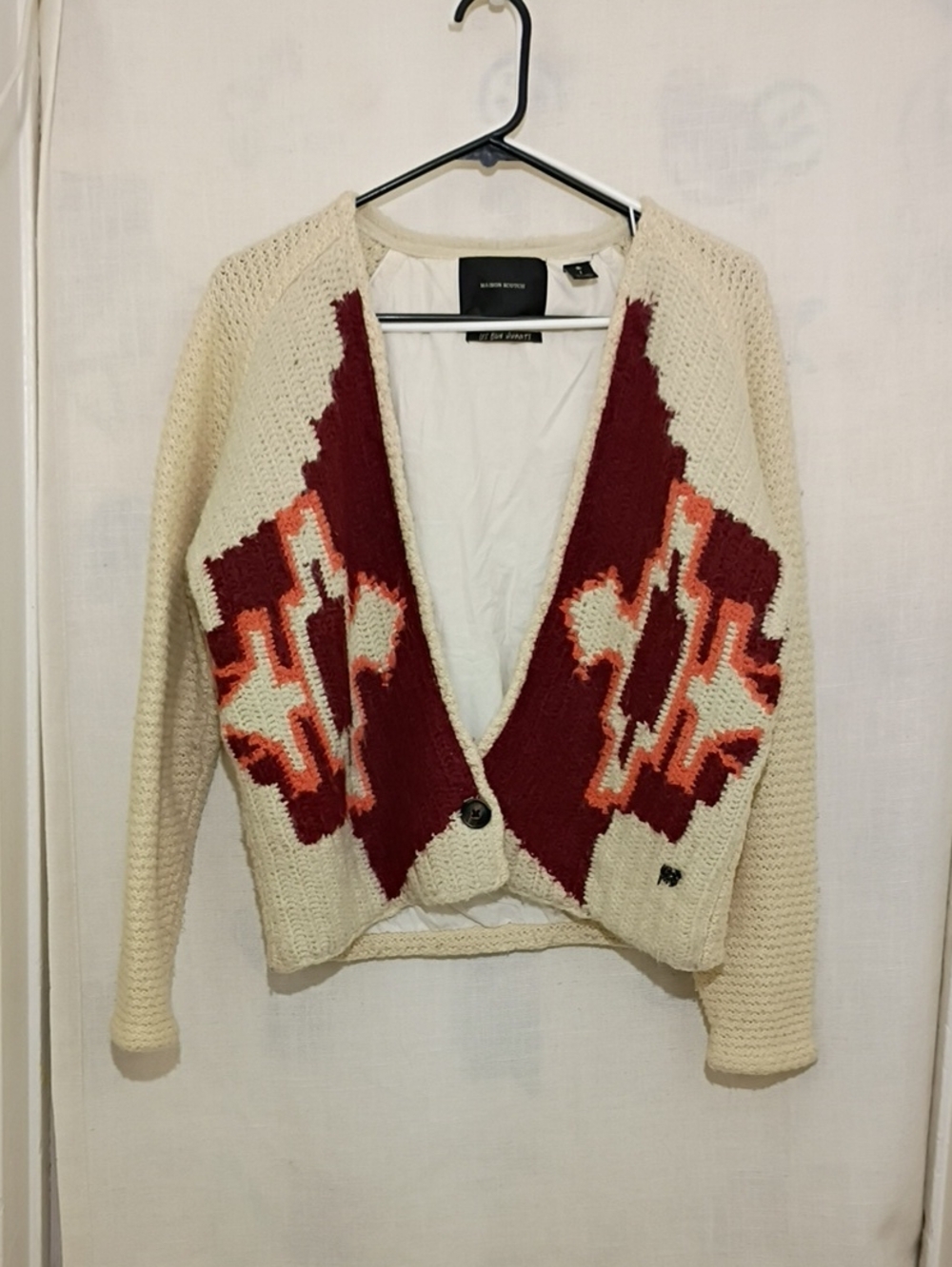 Scotch & Soda Cream, Burgundy and Orange Patterned Women's Cardigan